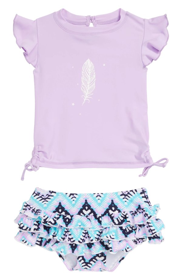 Boho Short Sleeve Ruffle Two-Piece Swimsuit(Baby Girls)