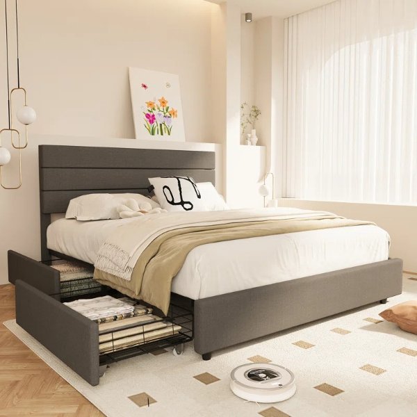 Cabriano Upholstered Bed with Four Drawers