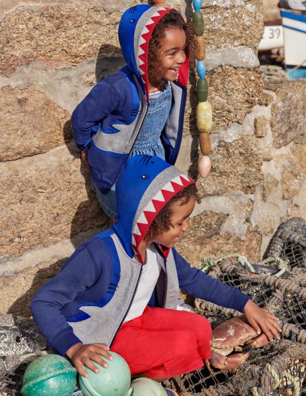 儿童贴布绣鲨鱼连帽外套