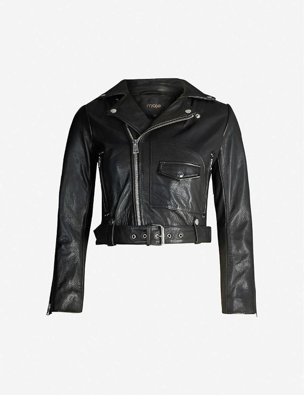 Brooky cropped shoulder-epaulettes leather jacket