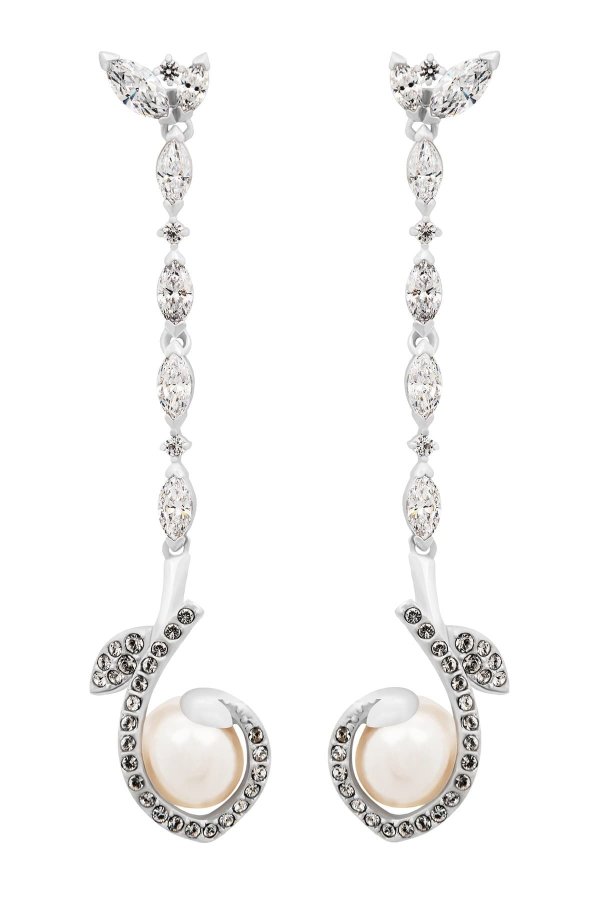 Leonore Crystal Link & Imitation Pearl Drop Earrings