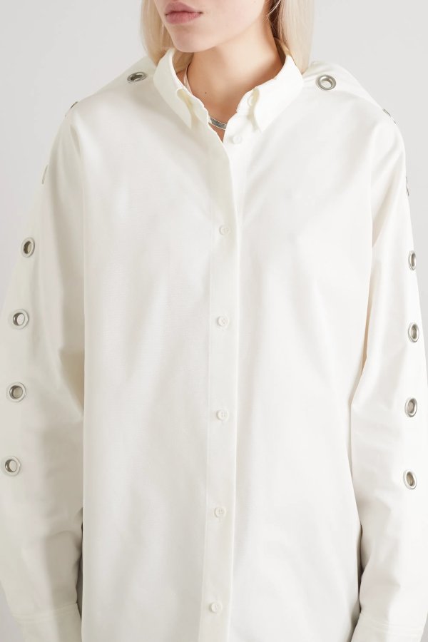 Eyelet-embellished cutout poplin shirt