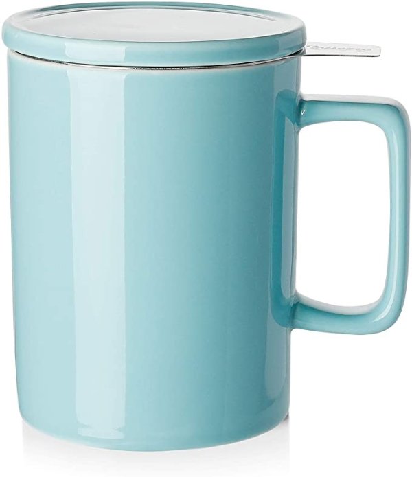 206.102 Porcelain Tea Mug with Infuser and Lid - 14 OZ, Turquoise