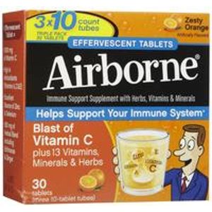 Airborne Immune Support Supplement with Vitamin C, Effervescent Formula, Orange, 30 Count