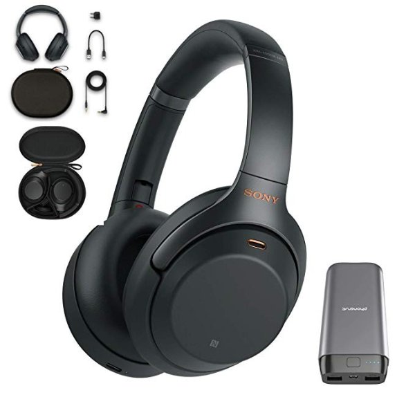Sony WH-1000XM3 Wireless Noise Canceling Over Ear Headphones with Voice Assistant, Black (WH-1000XM3/B, USA Warranty) with 20,000mAh High Capacity Portable Power Bank Bundle
