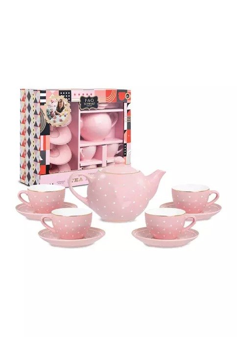 9-Piece Ceramic Tea Party Set for Kids - Pink Polka Dot