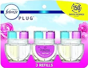 Plug in Air Fresheners, Downy April Fresh, Odor Eliminator for Strong Odors, Scented Oil Refill (3 Count)