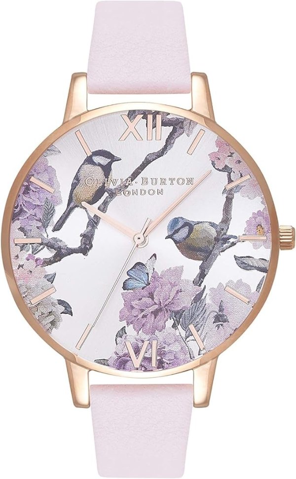 粉紫色花鸟手表