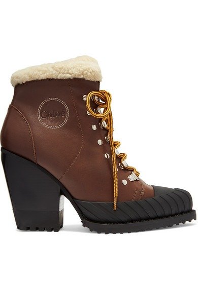 Rylee shearling-trimmed leather and rubber ankle boots