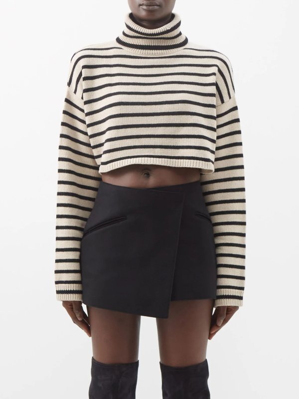 Athina striped cropped wool-blend sweater