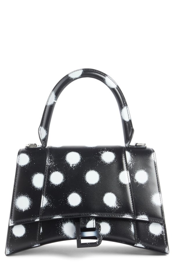 Small Hourglass Polka Dot Leather Top Handle Bag