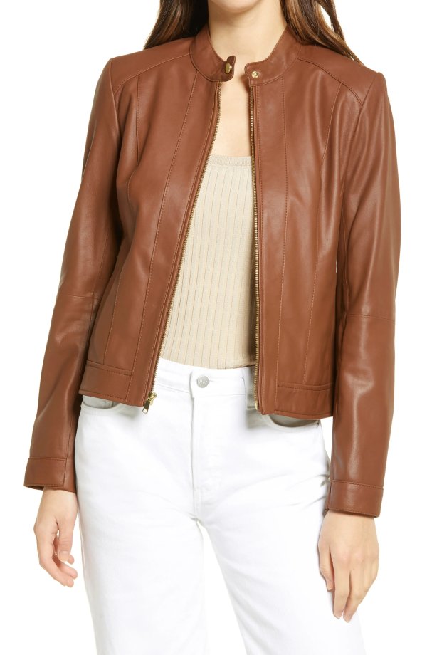 Double Face Zip Front Leather Jacket