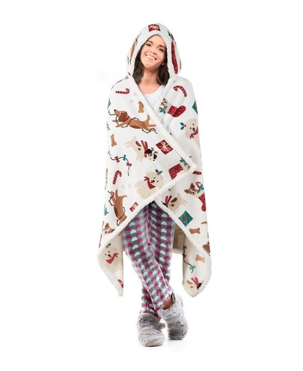 Holiday Printed Hooded Throw with Hand Pockets, 44" x 70"