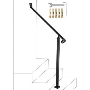 Handrail Railings Wrought Iron for Steps 2 Steps Iron Handrails for Outdoor Step | VEVOR US