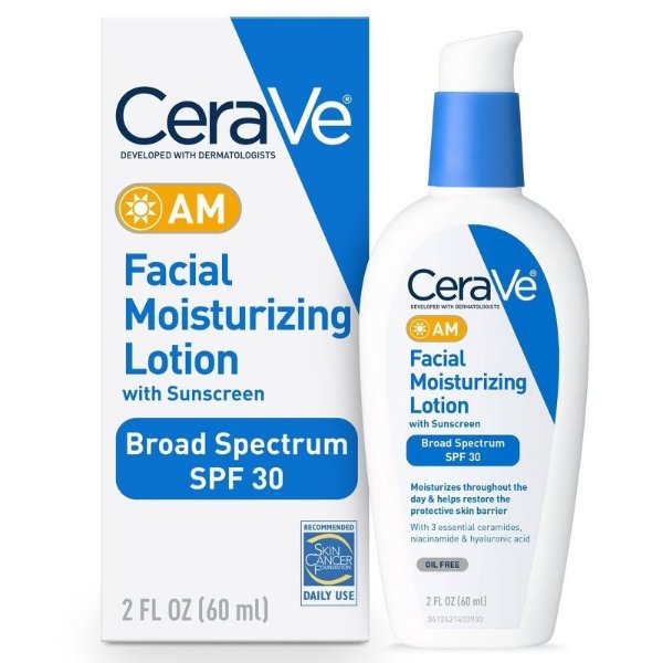 Face Moisturizer with Sunscreen, AM Facial Moisturizing Lotion for Normal to Dry Skin - SPF 30 - 2 fl oz​​