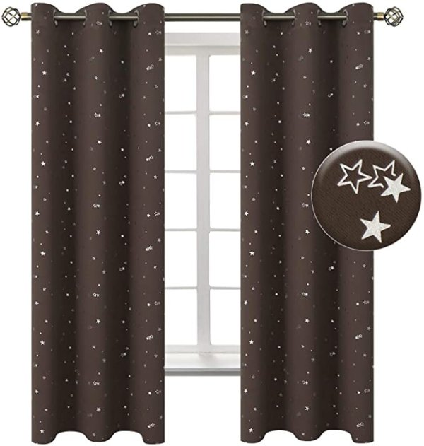 Kids Blackout Curtains for Bedroom Set of 2 Panels (42 x 63 Inch, Brown)