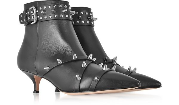 Black Leather Mid-Heel Ankle Boots