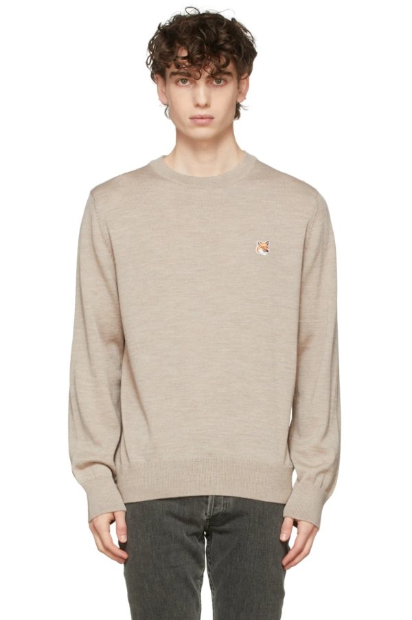 Taupe Fox Head Patch Sweater