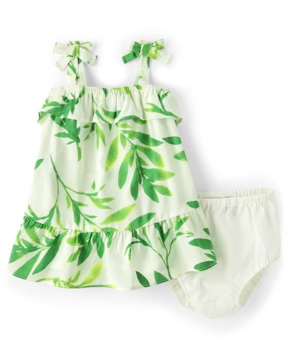Baby Girls Matching Family Sleeveless Palm Leaf Print Woven Ruffle Dress | The Children's Place - NEW MEADOW
