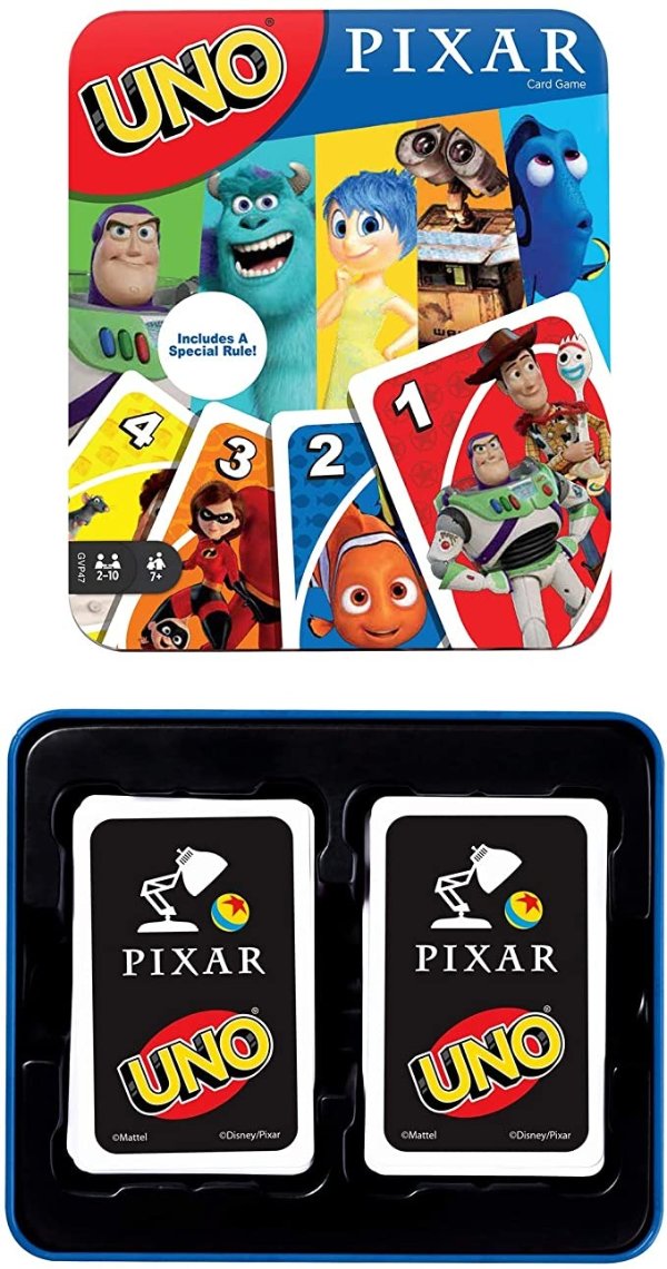UNO Pixar 25th Anniversary Card Game with 112 Cards & Instructions in Storage Tin for Players 7 Years & Older, Gift for Kid, Family & Adult Game Night [Amazon Exclusive]