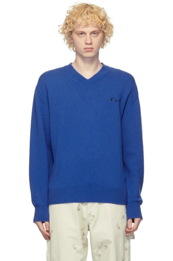 Blue Cashmere Logo Sweater