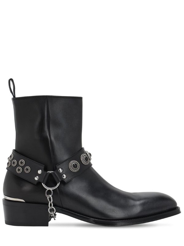 40MM LEATHER BOOTS W/EMBELLISHED STRAP