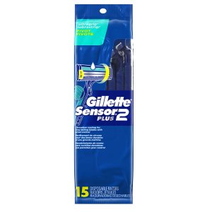 Gillette Sensor2 Plus Disposable Razors for Men 15 Count