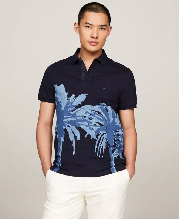 Men's Short Sleeve Palm Print Polo Shirt