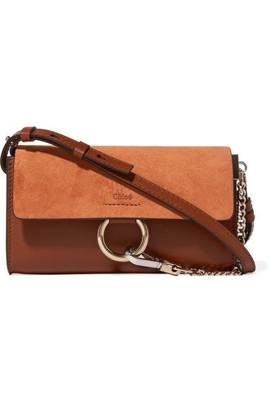 Faye mini leather and suede shoulder bag