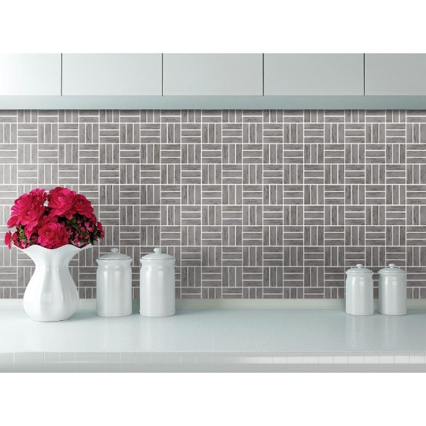Weave Mocha 10 in. W x 10 in. H Peel and Stick Decorative Mosaic Wall Tile Backsplash (6 Tiles)