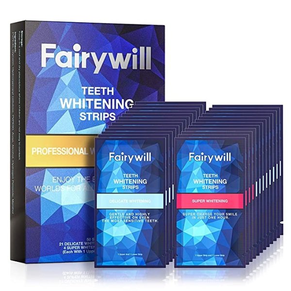 Ace Teeth Whitening Strips Pack of 50 pcs, Fairywill Professional Effect Whitening Strips Dental Safe Formula for Sensitive Teeth, Whitestrips Remove All Manner of Tough Stains in 30 mins