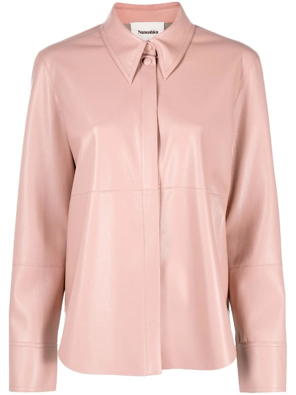 panelled faux-leather shirt
