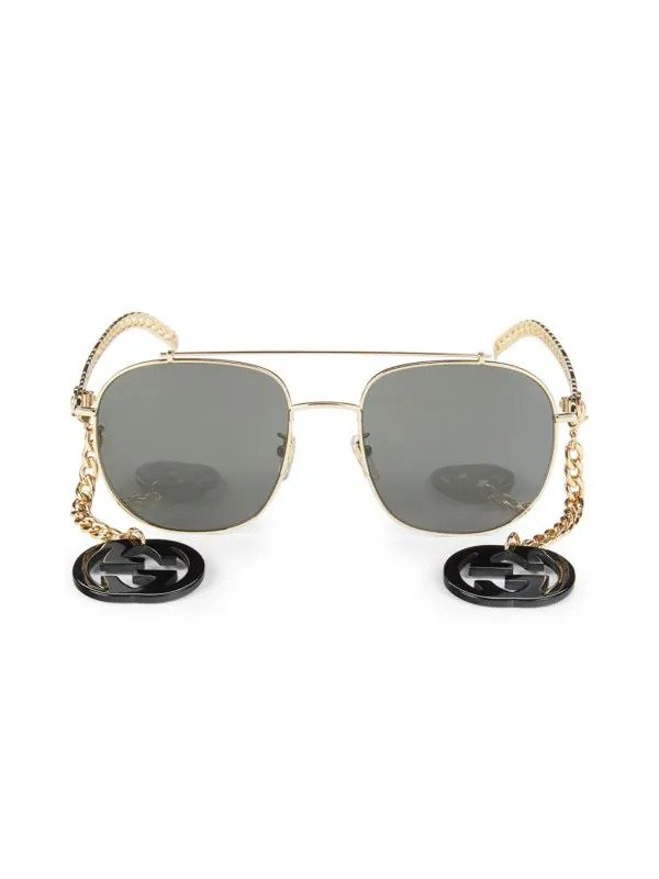 58MM Square Sunglasses With Detachable Charm