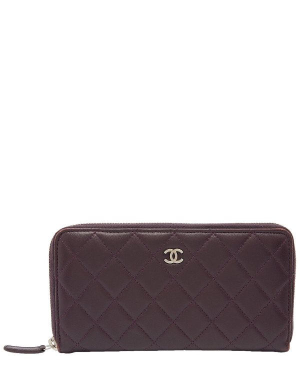 Purple Quilted Leather Single Flap CC Zip Around Wallet (Authentic Pre-Owned)