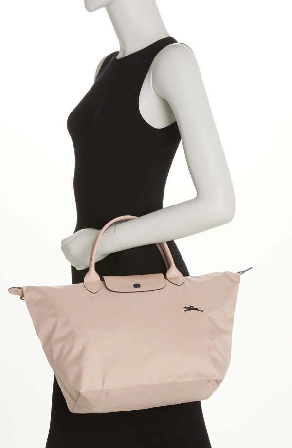 Medium Le Pliage Cuir Leather Trim Top-Handle Bag