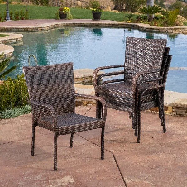 Benhill Outdoor Wicker Chairs (Set of 4) by Christopher Knight Home - Brown