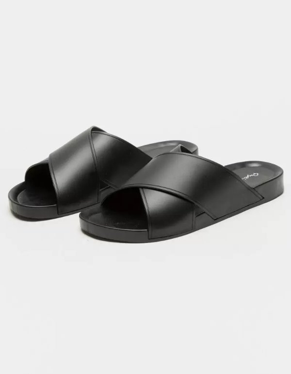 QUPID Crisscross Jelly Womens Black Slide Sandals - BLACK - 396641100