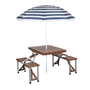 史低价：Stansport 户外可折叠餐桌椅棕色$54 带遮阳伞