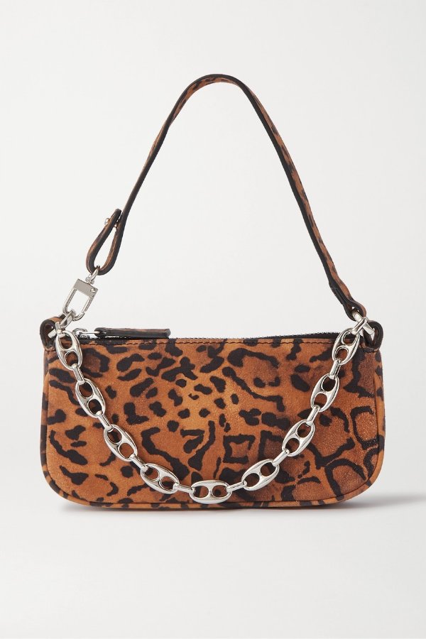 Rachel mini chain-embellished leopard-print suede shoulder bag
