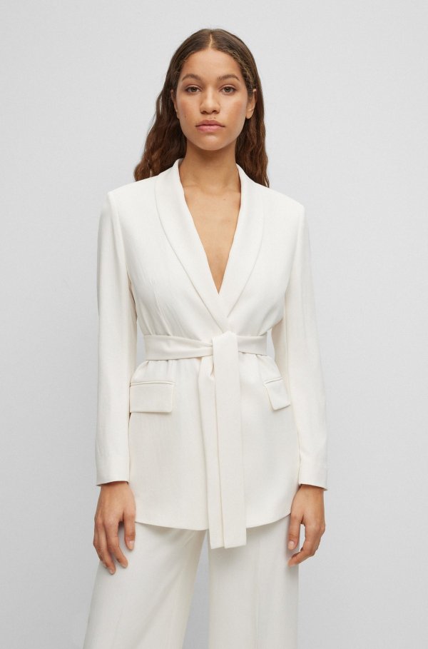 Regular-fit jacket with belted closure Relaxed-fit trousers with a wide leg by BOSS
