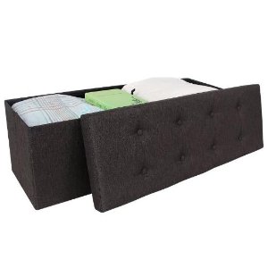 SONGMICS Linen-like Fabric Storage Ottoman Bench 43 1/4"L Espresso ULOT70K