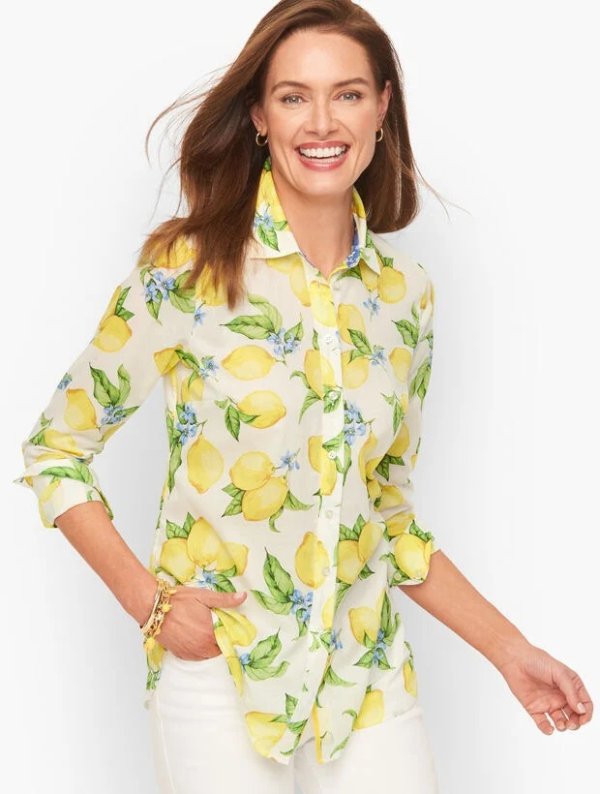 Cotton Button Front Shirt - Lemon Blossom