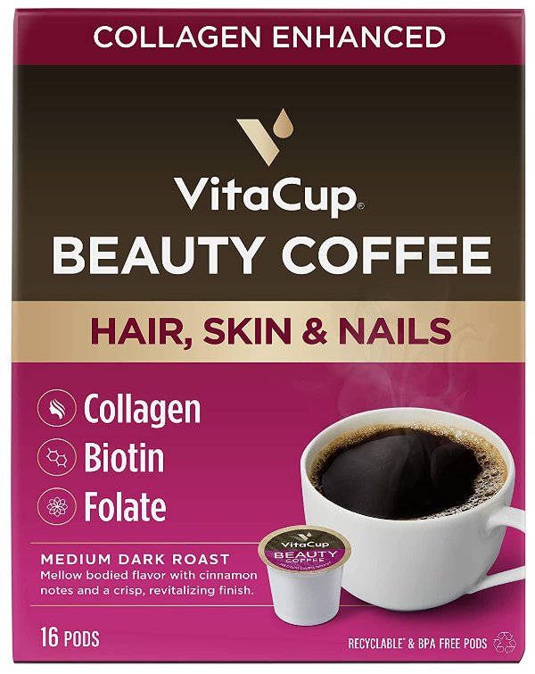 Beauty Blend Coffee Pods 16ct | Collagen, Biotin & Cinnamon | Hair, Skin & Nail Health | Keto & Paleo Friendly | B Vitamins | Compatible with K-Cup Brewers Including Keurig 2.0