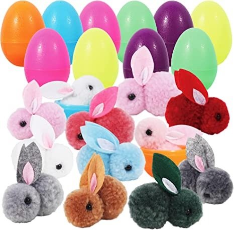 12 Colorful Bunny Filled Easter Eggs, Assorted Prefilled 12 Easter Eggs with 12 Cute Bunnies Toys Easter Basket Stuffer for Kids Easter Egg Stuffer Filler Party Favors