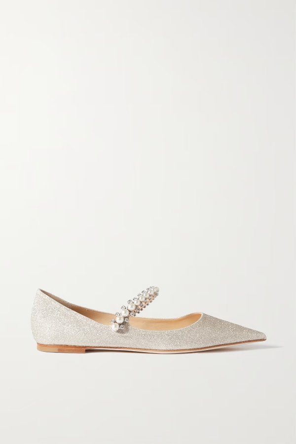 Baily embellished glittered-leather point-toe flats