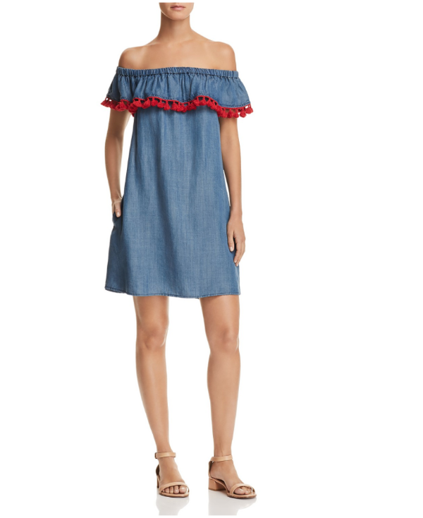 Tassel Off-the-Shoulder Chambray Dress - 100% Exclusive