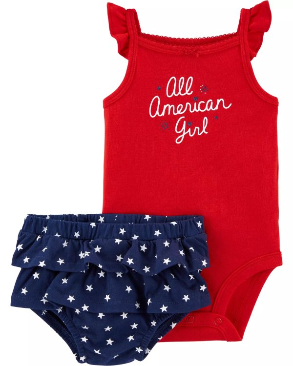 2-Piece 4th Of July Bodysuit & Diaper Cover Set