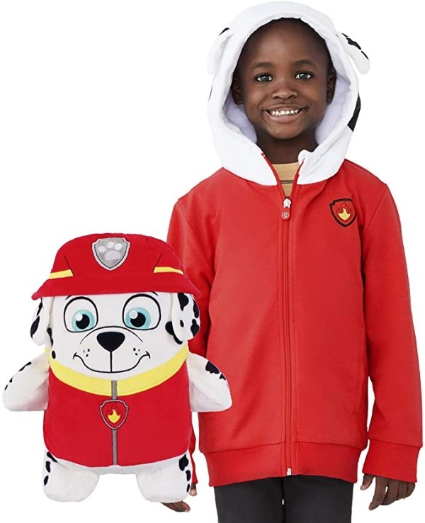 Marshall Paw Patrol Toy Stuffed Plushie and 2-in-1 Zip-Up Kids Hoodie