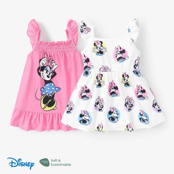 Disney Mickey and Friends Baby/Toddler Girl Character Print Ruffled Sleeve Dress