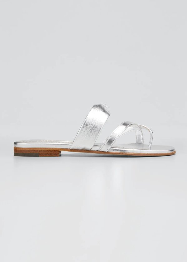 Subo Metallic Toe-Strap Flat Sandals